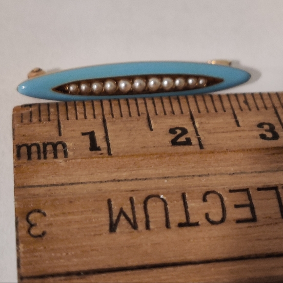 Antique Solid 14K Yellow Gold Pin Brooch signed Krementz Sea Seed Pearls Enamel - Picture 8 of 9